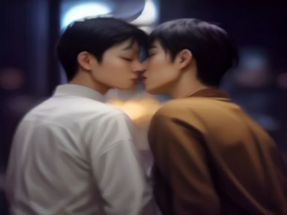 温暖多元的 gay 社群聚会场景，靛蓝紫色光晕背景下不同年龄的人们相互支持，画面充满包容与温暖气息